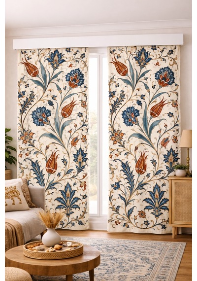 140x260 Ölçüsünde 2 Adet Bohem Fon Perde. Boho Tarz Koleksiyon Ürünü. Çok Renkli