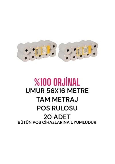 Umur 56x16 Metre Tam Metraj Pos Rulosu 20 Adet Termal Rulo Yazarkasa Rulosu