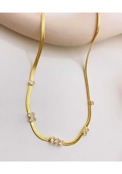 Nılotus Gold 45cm İtalyan Zincir Beyaz Baget Taşlı Çelik Kolye Beyaz
