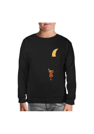 Lord Tshirt Monkey Climbing For Banana İn The Pocket Siyah Çocuk Sweatshirt 001 Siyah