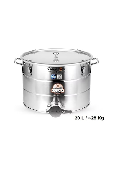 Caadex Bal Dinlendirme Kazanı, Paslanmaz Musluklu, Paslanmaz, 20 L / 28 Kg, Cx-camcs28