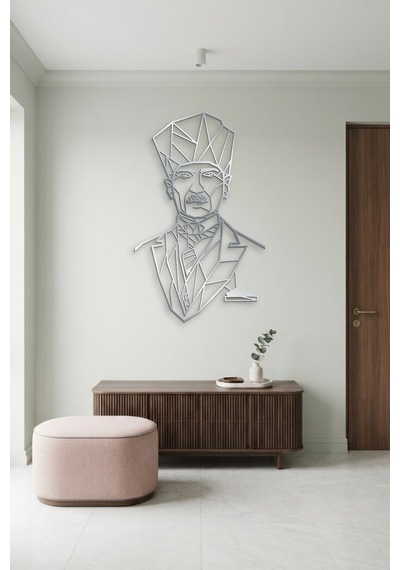 Atatürk Çizgi Metal Duvar Tablosu - Duvar Sanatı - Duvar Dekoru - Krom