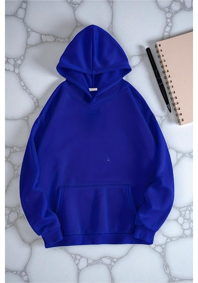 Uyguntarz Enjoy Personel Time Baskılı Oversize Sweatshirt Saks Mavi