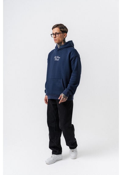 Respire Erkek Far From Basic Nakışlı Kapüşonlu Oversize Hoodie Lacivert