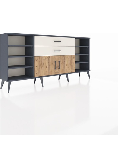 Arges Konsol 7 Raflı 2 Çekmeceli 2 Kapaklı 176x30x83 Antrasit-çam/aytaşı Çam/aytaşı