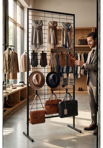 90x190 Cm Ayaklı Tel Pano Metal Stand Duvara Monte Grid Panel Mağaza Market Telefoncu Bijuteri Askılık Standı Siyah