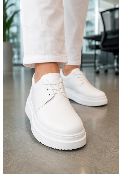 Mevese Ornex Erkek Deri Görünümlü Bağcıklı Casual Sneaker Klasik Günlük Ayakkabı - Beyaz