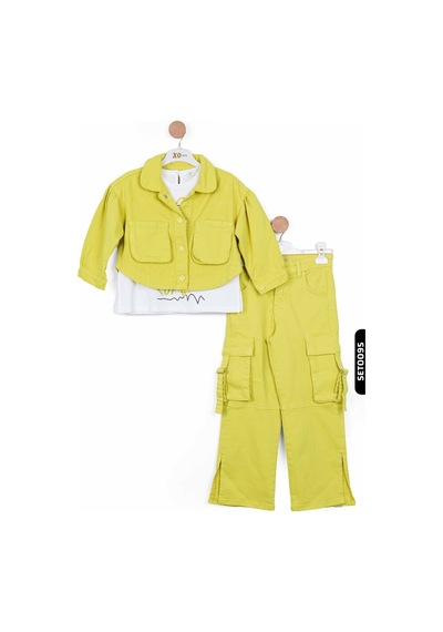 Xo Kids Yırtmaçlı Geniş Paçalı Kargo Cepli Kız Çocuk Pantolon 5-14 Yaş 2428