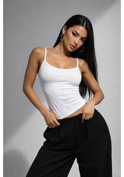 Rich Kadın Beyaz Askılı Crop Atlet Beyaz