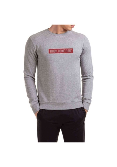 Remove Before The Flight Baskılı Gri Erkek Örme Sweatshirt