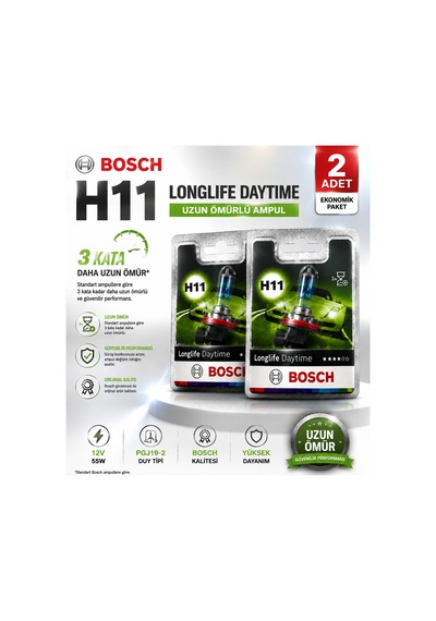 Bosch H11 Longlife 12v 55w Halojen Far Ampulü 2 Adet 3 Kata Kadar Uzun Ömürlü