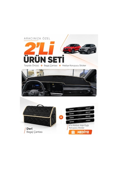 E-biz Renault Austral 2023-2026 Uyumlu Torpido Örtüsü + Deri Bagaj Çantası - Siyah-bej - Re052