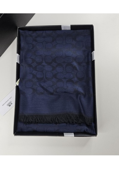 C Desen Yün İpek Şal İnce Kumaş Çift Taraflı Silk Scarfs Lacivert