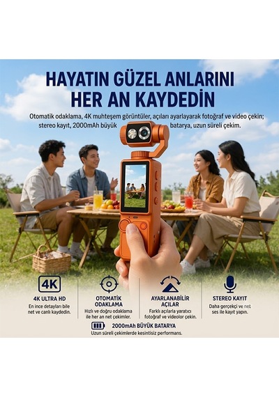 Ally Q8 Pocketpro 4k Dijital Vlog Kamerası Turuncu