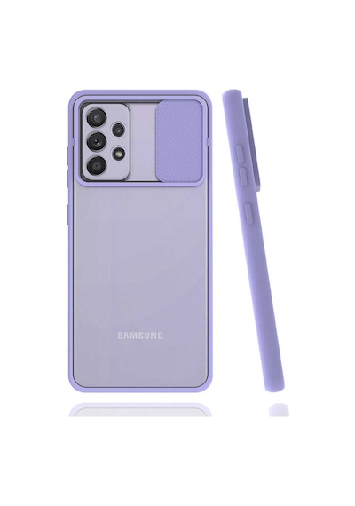 Kilifone - Samsung Uyumlu Galaxy A52 / A52s - Kılıf Slayt Sürgülü Arkası Buzlu Lensi Kapak - Lila