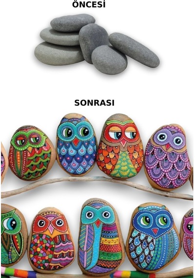 Taş Boyama Seti- Doğal Taşlar-akrilik Boya-fırça-ahşap Hepsi Bir Arada Muhteşem Set 26960798