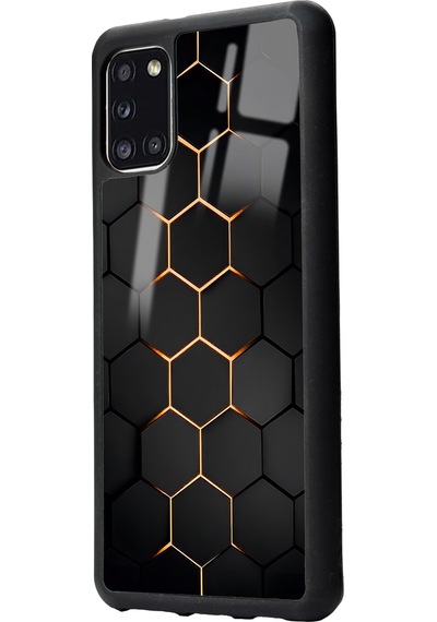 Samsung Uyumlu A31 Yellow Carbon Tasarımlı Glossy Telefon Kılıfı Çok Renkli