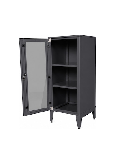 Alfafonet Ziglat Serisi Kilitli Metal Home Office Dolabı Cam Kapaklı Antrasit Gri Ral 7016 450x1050x450 Mm