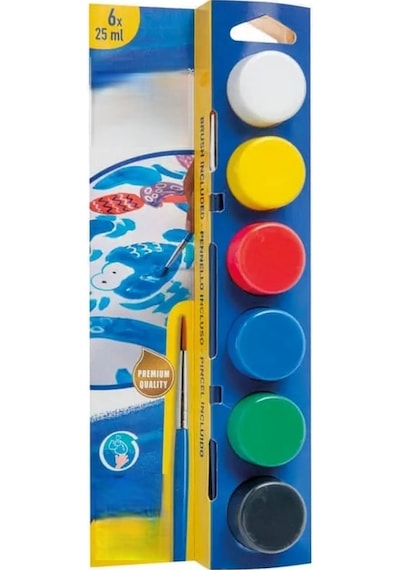 Mey İthalat Yıkanabilir Sulu Boya 25 Ml X 6 Renk Fırçalı Set