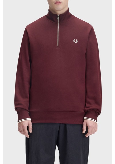 Fred Perry Logolu Pamuklu Yarım Fermuarlı Sweat Erkek Sweat M3574 64a Bordo