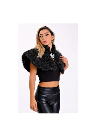 Veraura Lifestyle Siyah Broşlu Kürk Etol Bolero