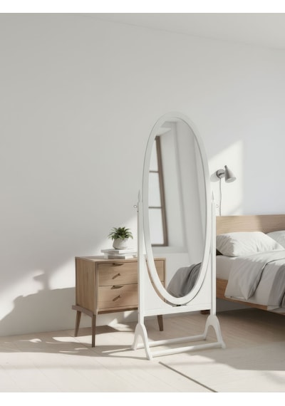 Rivoli Ayaklı Ahşap Oval Boy Aynası 58x165 Beyaz