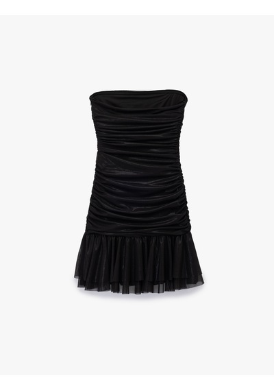 Koton Straplez Drapeli Volanlı Mini Abiye Elbise Siyah 5sak80169fk Siyah
