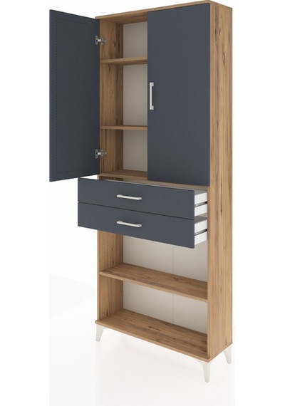 Arges Dolap 4 Raflı 2 Çekmeceli 2 Kapaklı 88x30x221 Çam-antrasit Çam