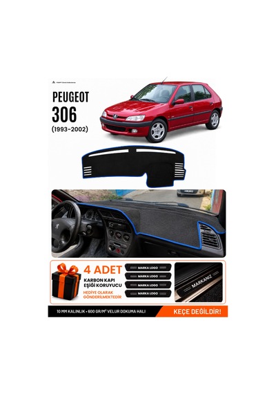 Peugeot 306 1993-2002 Uyumlu Torpido Koruma, Torpido Örtüsü, Torpido Kılıfı - Siyah-mavi - Pe008