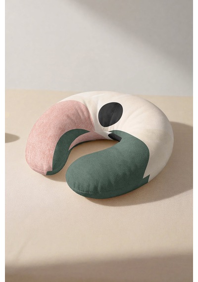 Soyut Pastel Renkli Pamuklu Boyun Yastığı - Modern Minimalist Yeşil Pembe Seyahat Yastığı Tozlu Fırtına Koyu Yeşil
