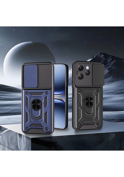 Tecno Spark 40 Kılıf Tam Korumalı Magnetik Standlı Kamera Korumalı Sürgülü Vega Kapak Siyah
