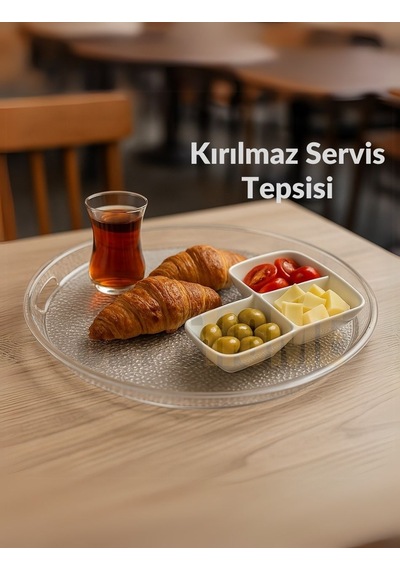 Jet's Home Sunum Tepsisi Kırılmaz Çay Tepsisi Bpa Free Servis Tepsisi Şeffaf 39x39 Cm Şeffaf