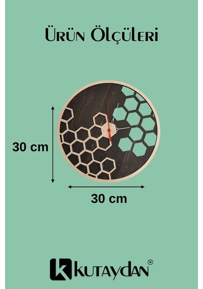 Geometrik Modern Ahşap Lazer Kesim 2d Mdf Duvar Saati Ahşap - Siyah
