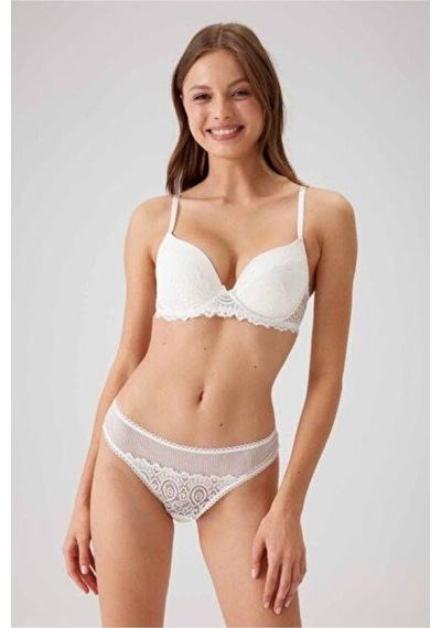 Genel Markalar Pc 4698 Push Up Dolgulu Dantelli Askılı Sütyen Takımı Ekru - 916396324 Ekru