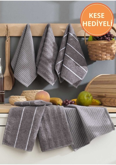 Lexroo Gri Sophia 6'lı 30x50 Cm Seti Mutfak Havlusu