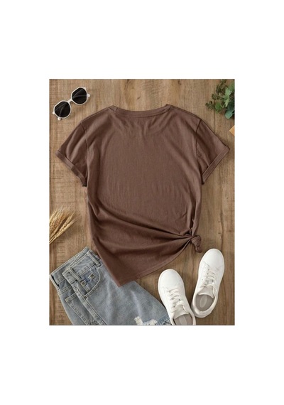 Medinenur Eyfel Kulesi Baskılı Basic T-shirt Kahverengi