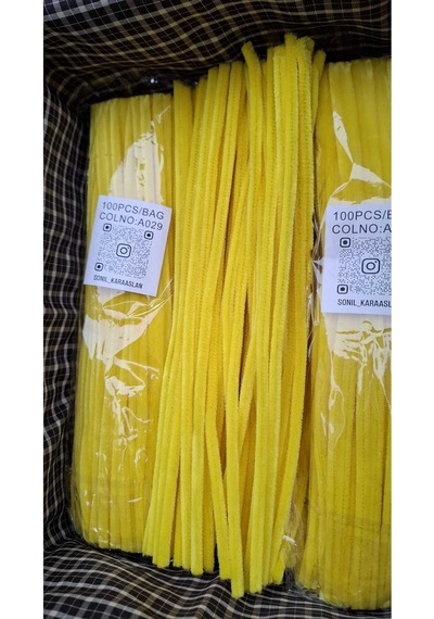 30 Cm Sarı Şönil A029 Renk Kod Tüylü Hobi Çubuğu - 100'lü Paket