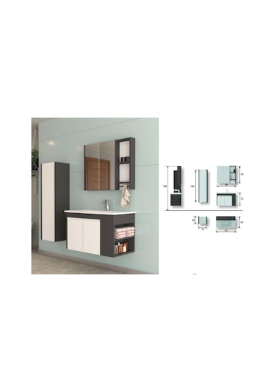 Evros Lara 80 Cm Banyo Dolabı Boy Dolabı Dahil Siyah