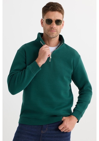 Tudors Unisex 3'lü Paket Siyah-taş-haki Relax Fit Pamuklu Yarım Fermuarlı Dik Yaka Sweatshirt-41551 Çok Renkli