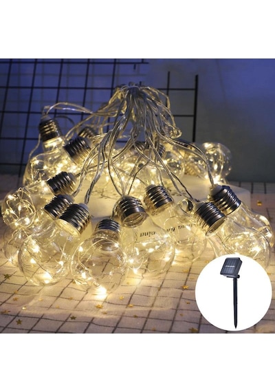 Schulzz Kristal Küre Motifli Güneş Enerjili Su Geçirmez G50 4 Metre 10 Led Solar Bahçe Işıldağı Sıcak Beyaz