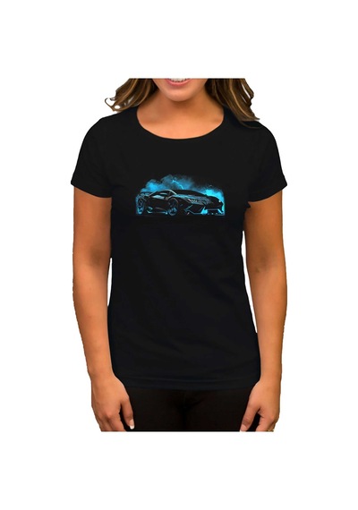 Lamborghini Black Neon Siyah Kadın Tişört Siyah