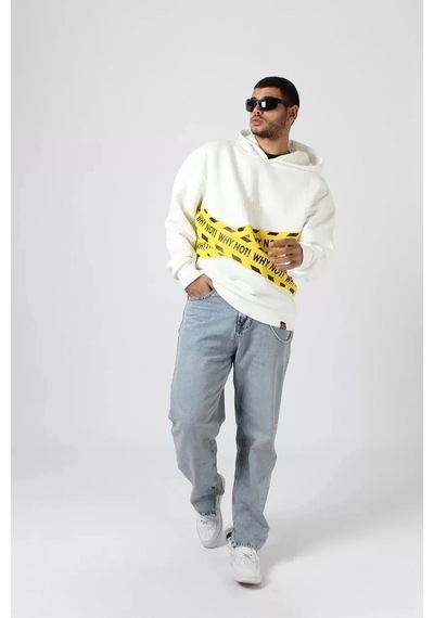 Startmore Why Not Baskılı Beyaz Oversize Unisex Kapüşonlu Beyaz