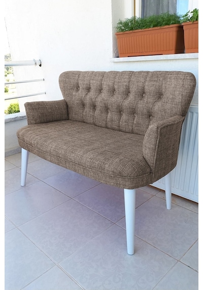 Azra Mobilya Ikili Balkon Koltugu - Kanepe - Keten Kumaş - Bekleme Koltugu-ofis-cafe - Kahverengi Kahverengi
