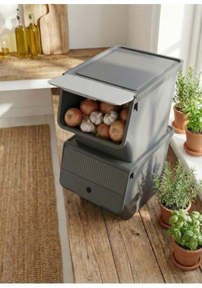 Füme 2'li 33 Lt Modubox Kayar Kapaklı Saklama Kabı & Patates Soğan Kovası & Erzak Kutusu Diğer