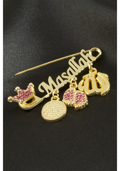 Maşallah - 373 - Yazılı - Spt-gld - Broş Pembe