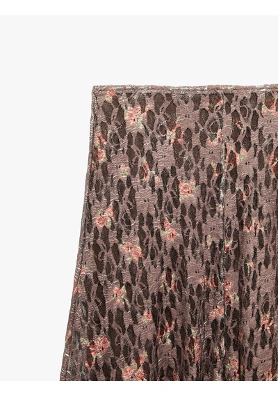 Koton Slim Fit Asimetrik Dantelli Midi Etek Kahverengi Desenli 7wal70015ık