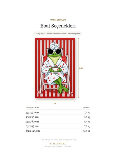 Bornozlu Keyifçi Kurbağa Metal Tablo 53x80 Cm Çok Renkli