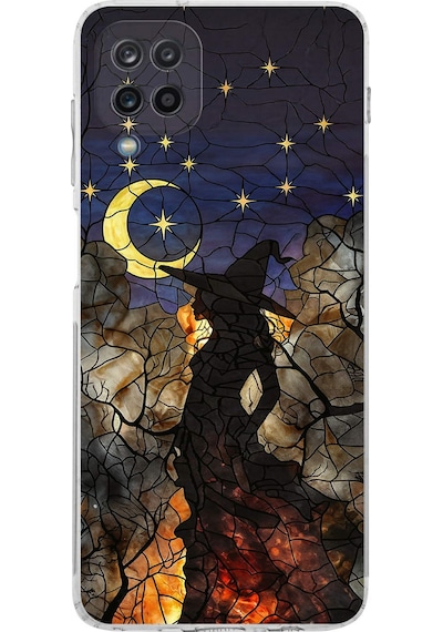 Printify Samsung Galaxy A12 İle Uyumlu Vitray Cadı Saati Tasarımlı Şeffaf Silikon Kılıf Şeffaf