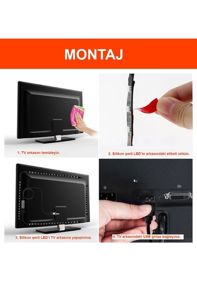 4X50Cm Beyaz Lcd Led Tv Arkası Aydınlatma Usb Şerit Led Işık