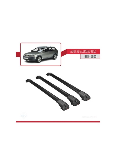 Audi A6 C5 Allroad 1999-2005 Arası İle Uyumlu Ace-1 Ara Atkı Tavan Barı Siyah 3 Adet Bar